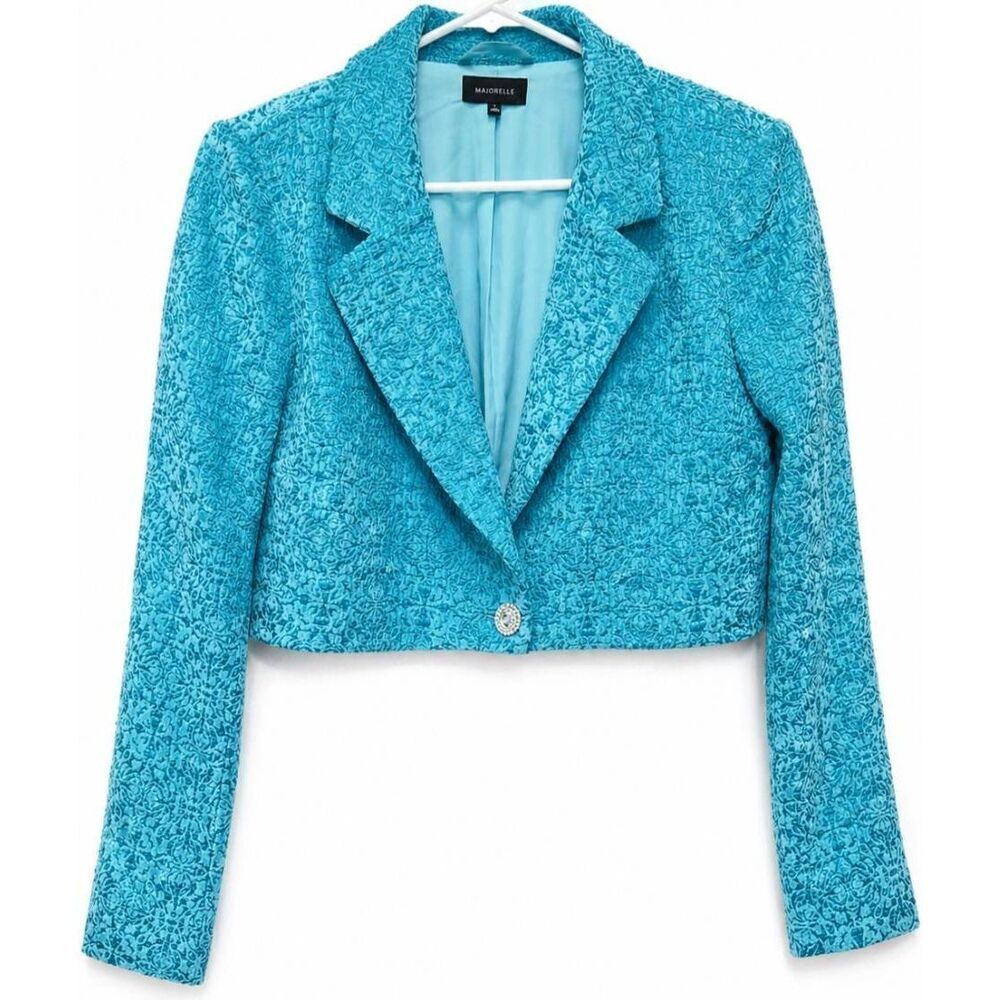 Majorelle new York womens medium cropped jacquard aqua blue jacket